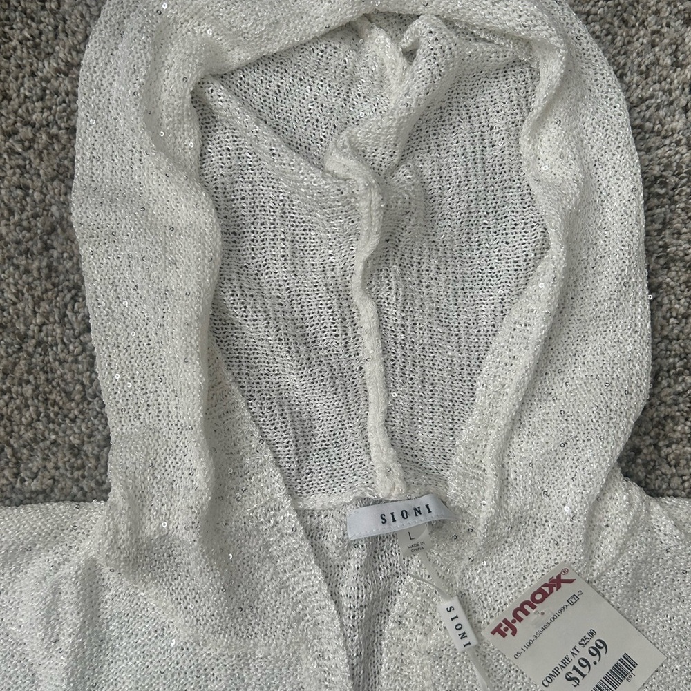 Sioni Sparkling Cream Hooded Sheer Sweater - Picture 3 of 4